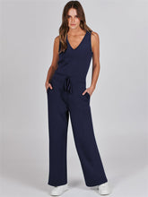 Women's Solid Color V-Neck Sleeveless Casual Style Jumpsuit Wide Leg  Fashion Travel Clothes